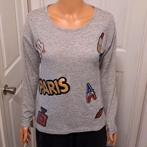 OhMG Paris Shine Heather Grey Long-Sleeved Lightweight Top